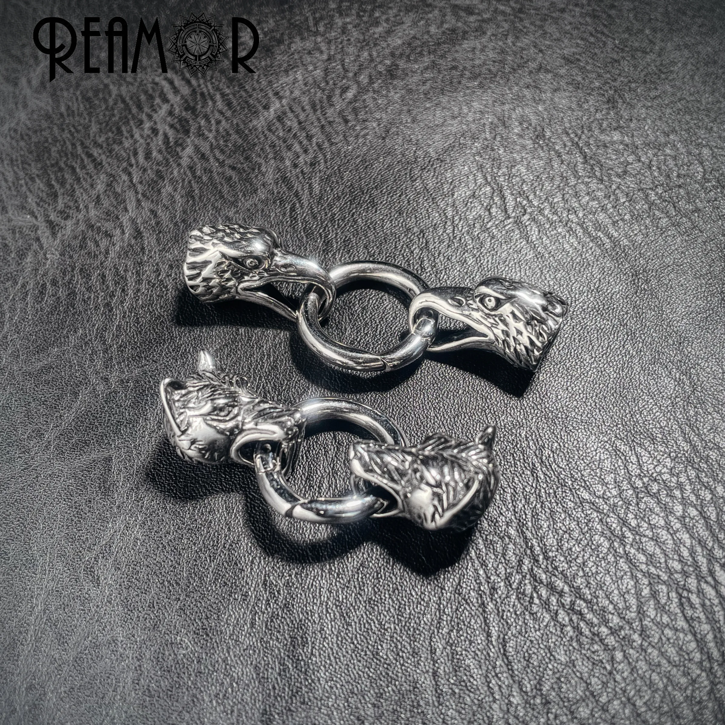 REAMOR 7/8mm Stainless Steel Eagle Skull Wolf Head Connectors For Round Leather Bracelet Jewelry Making DIY Bangle Metal Clasps
