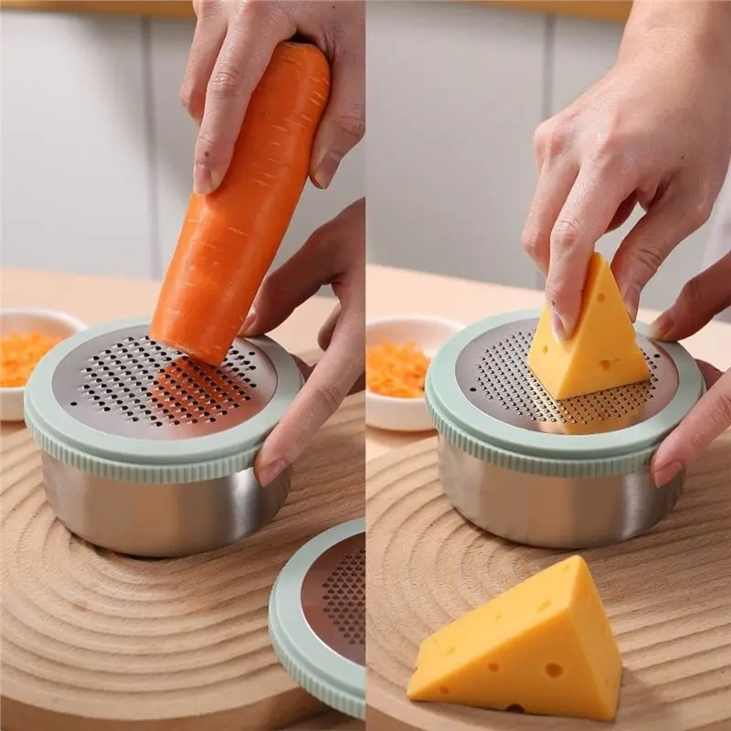 ABRU-Combines Grating, Slicing& Peeling- Stainless Steel 4-In-1 Multifunctional Grate(1Set), Includes Container& Lid Function