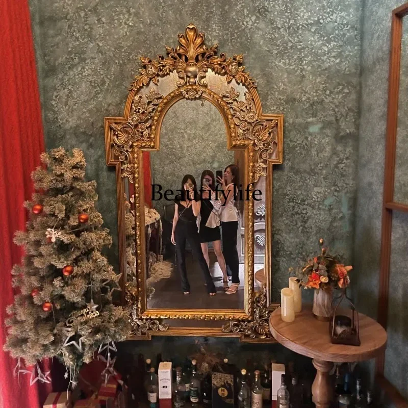E136 French antique dressing bedroom makeup mirror wall-mounted American retro bathroom European fireplace decorative mirror