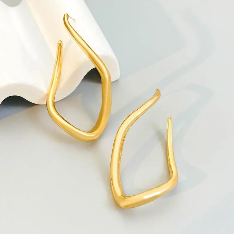 1Pairs Gold Plated Geometric Dangle Earrings Unique Irregular Design Hypoallergenic For Daily Wear And Special Occasions