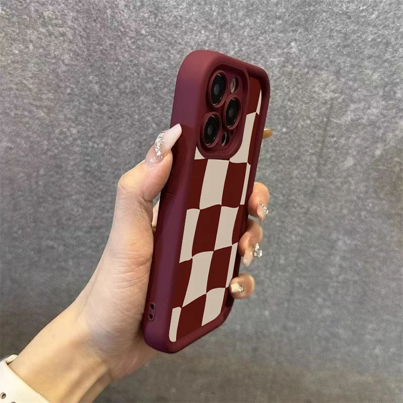Wine Red Deform Grid Pattern Phone Case for iPhone 17 Air 16 15 14 13 12 11 Pro Max X XS XR 7 8 Plus 16e Shockproof Soft Cover - view 5