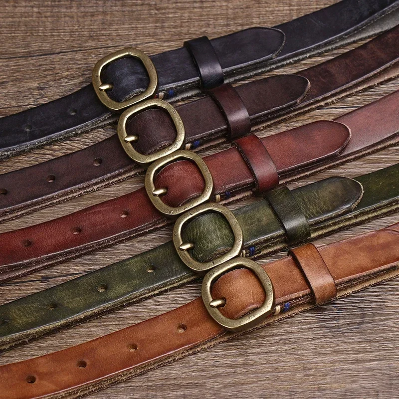 2.3CM Ladies Pure Cowhide Copper Buckle Genuine Leather Casual Jeans Thin Belt Women High Quality Retro Luxury Female Waistband