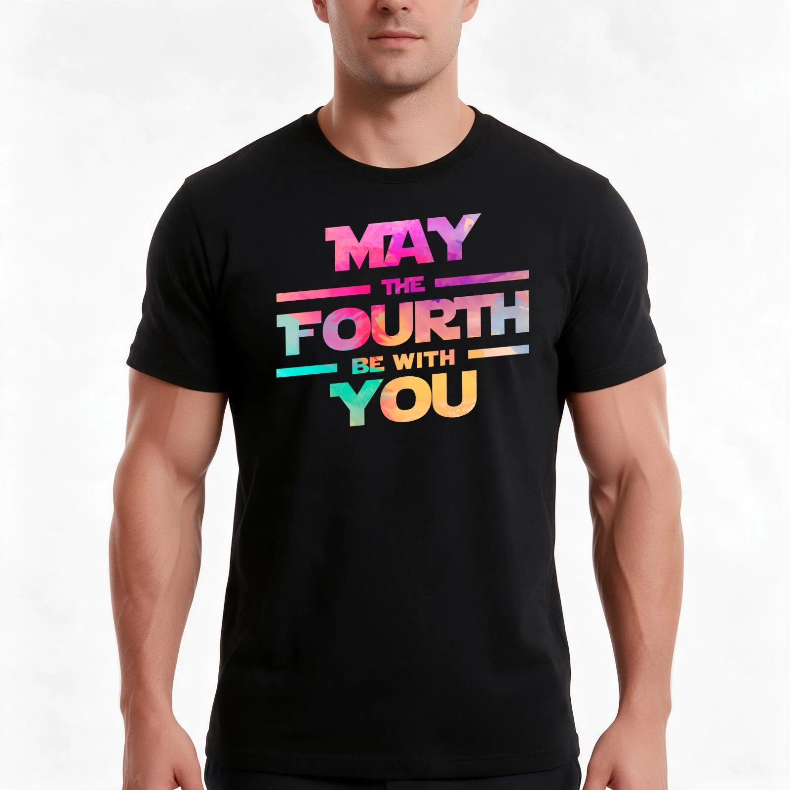 MAY THE FORTH BE WITH YOU COLORUN T-Shirt, Summer Casual Cotton Tee, Oversized Streetwear Tops, Vintage Graphic Print