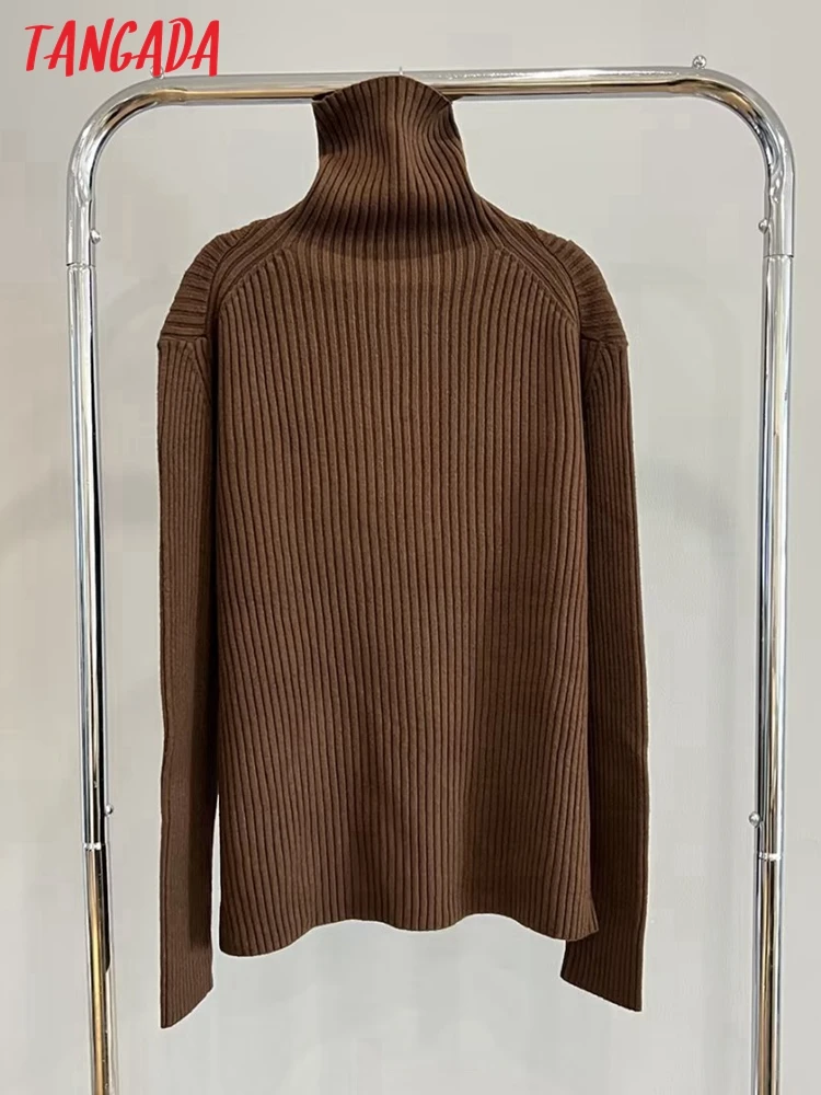 Tangada 2023 Winter Women Turtleneck Oversize Sweaters Long Sleeve Female Thick Jumper 3T11