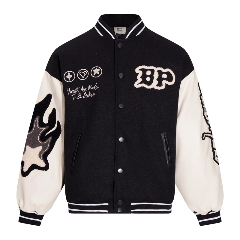 

New Broken Pl Men's Baseball Jaet Loose Fit Embroidered Cotton Sve Leather Sve American Casual High End Coat