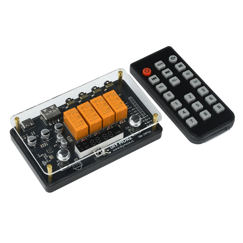 4 In 1 Audio Switcher with BT Playback 3.5mm AUX Port DC5V Powered IR Remote Control USB Drive Audio Source Selector for Speaker