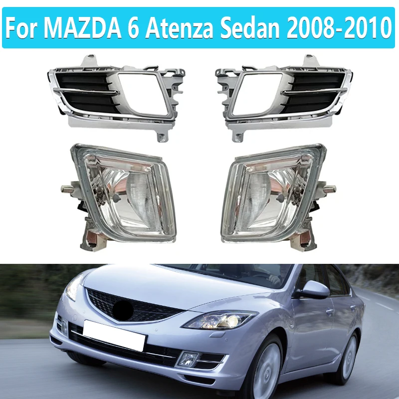 Car Fog Lights Assembly, Chrome Fog Lamp Cover, Grill Bezel Covers, Foglight Frame, Fit para Mazda 6 Atenza Sedan 2008 20009 2010