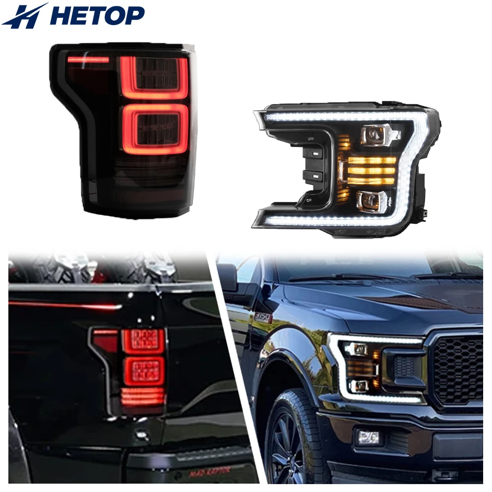 HETOP for F150 Headlight Taillight 2015-2020 Set Custom 13th Dual Beam Upgrade LED Sequential Turn Signal Tail Lamp for Ford