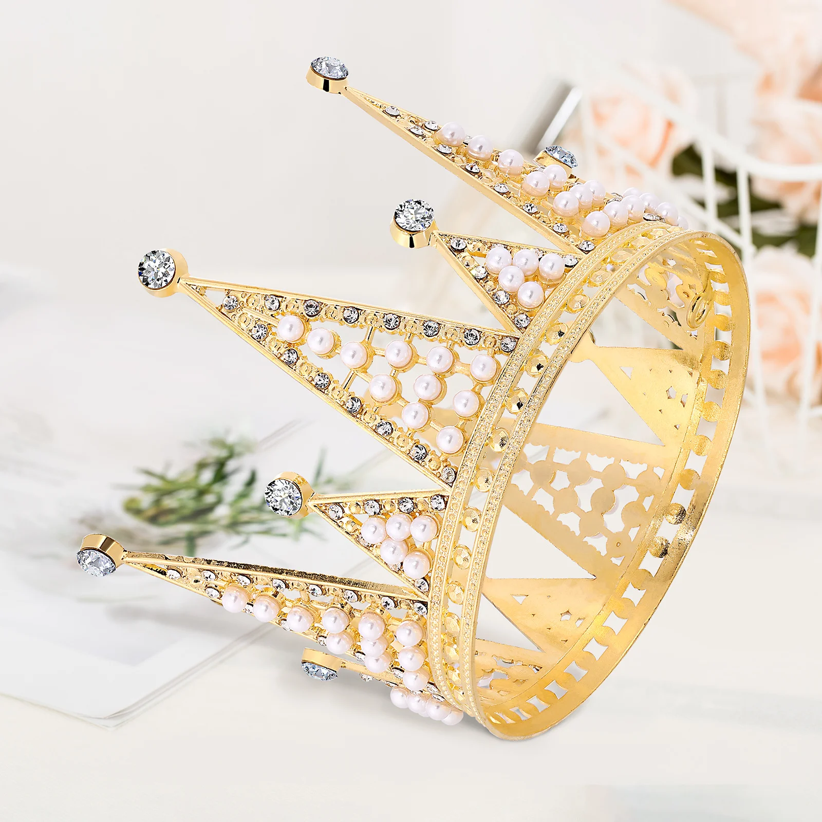 

Pearl Crown Hair Accessory Exquisite Fashionable Design Alloy Base for Cake Topper Bride Crown Wedding Party Decorative