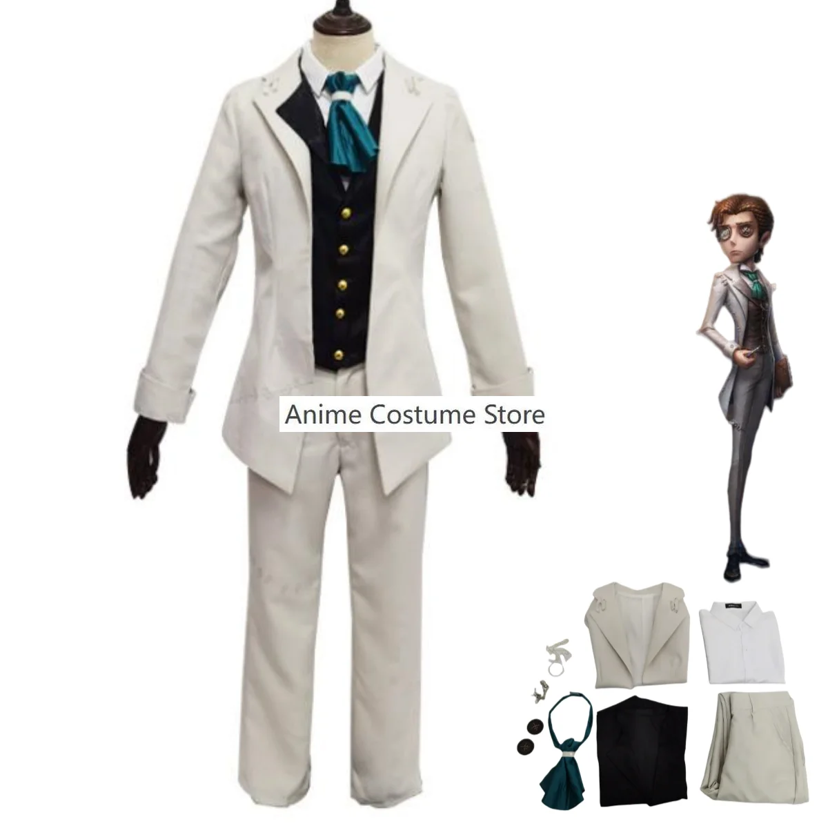 

Anime Game Identity ⅤOrpheus Novelist Cosplay Costume Survivors White Uniform Full Set Shirt Man Carnival Masquerade Ball Suit