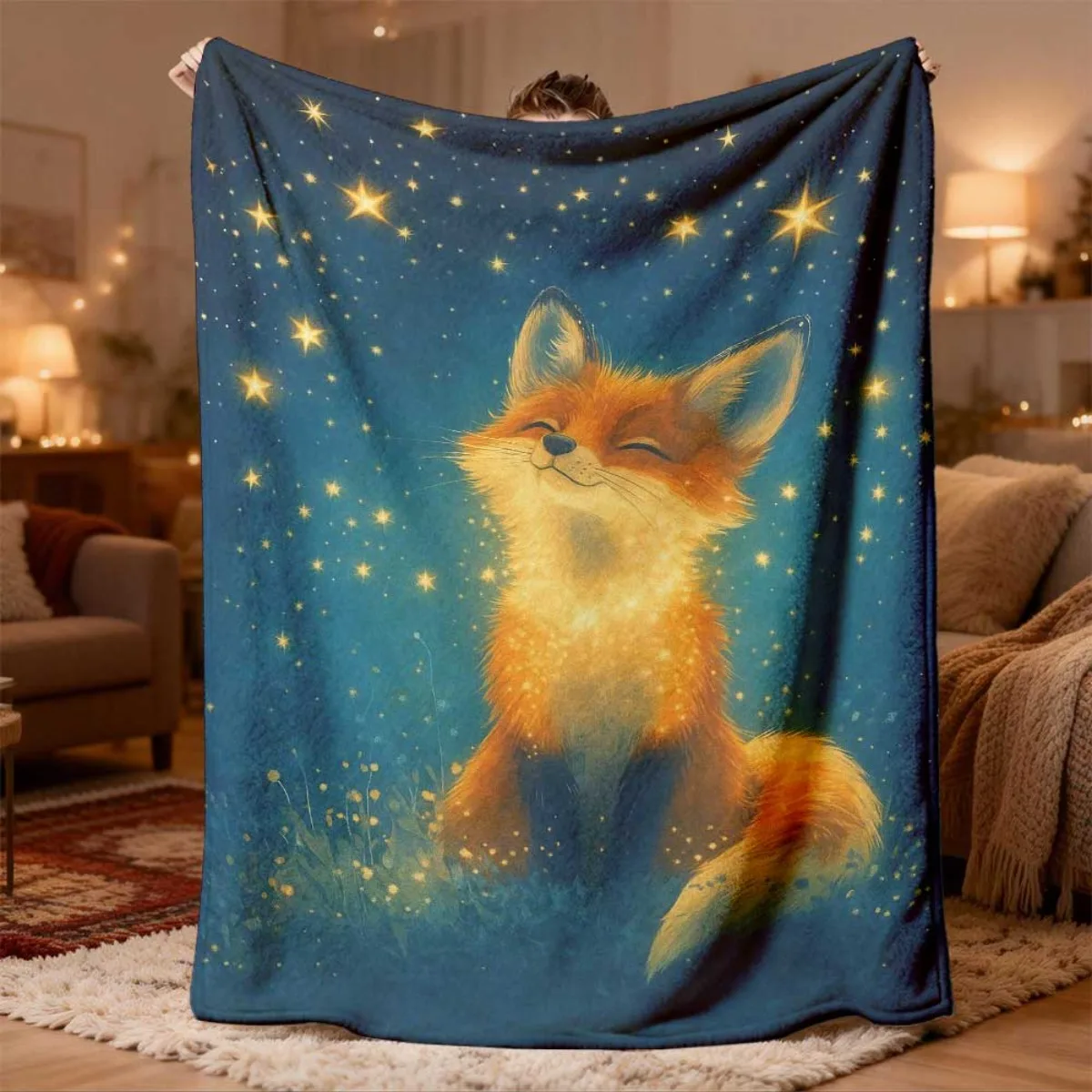 Golden Fox Constellation Throw Blanket Plush Pet Animal Xmas Gift Decor