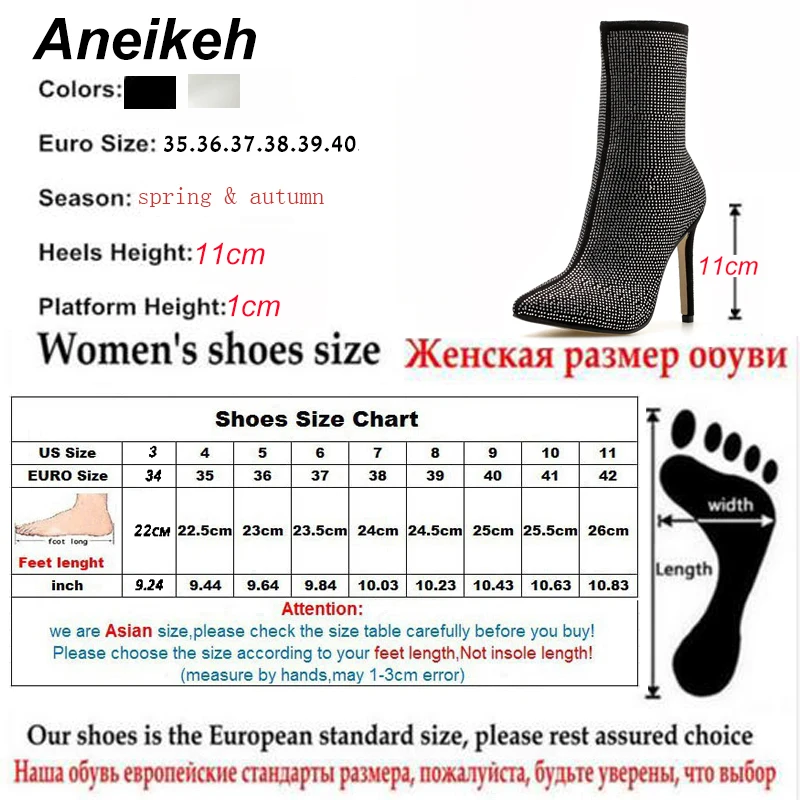 Aneikeh Spring Banquet Sexy Shiny Crystal Rhinestones Women\'s Ankle Boots High Heels Nightclub Modern Booties For Females Shoes