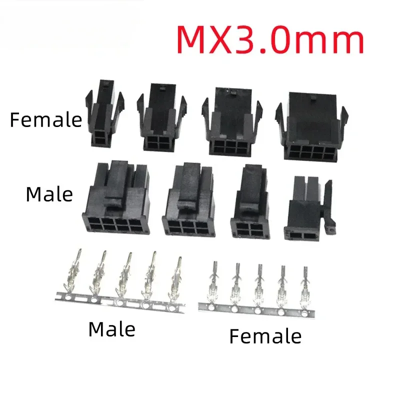 10Set Molex 3.0mm Plug-in Male Female Housing Terminals Connector 2*1/2/3/4/5/6/7/8/9/10/11/12P MX3.0mm Double Row Connector