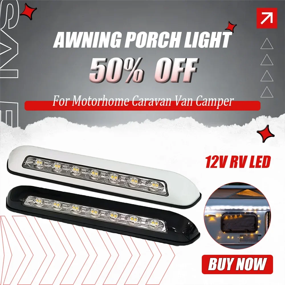 12V Waterproof RV LED Awning Light, 8W 6000K White or Warm White for Motorhome Caravan Camper Van Trailer Wall Lamp
