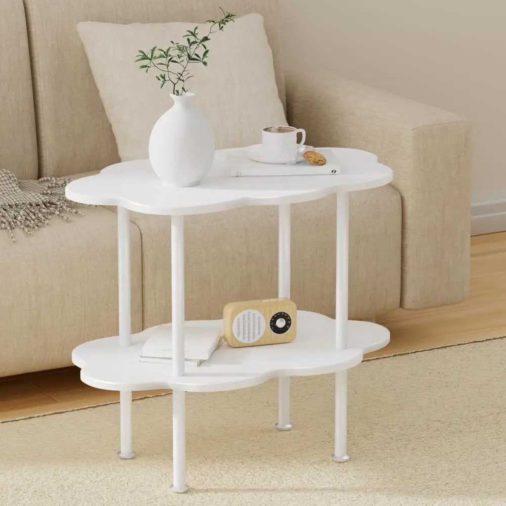 2-Tier Small End Table Decorative Clound Shaped Tea Table Modern Style Rounded Corner Plate Type Side Table Home Furniture