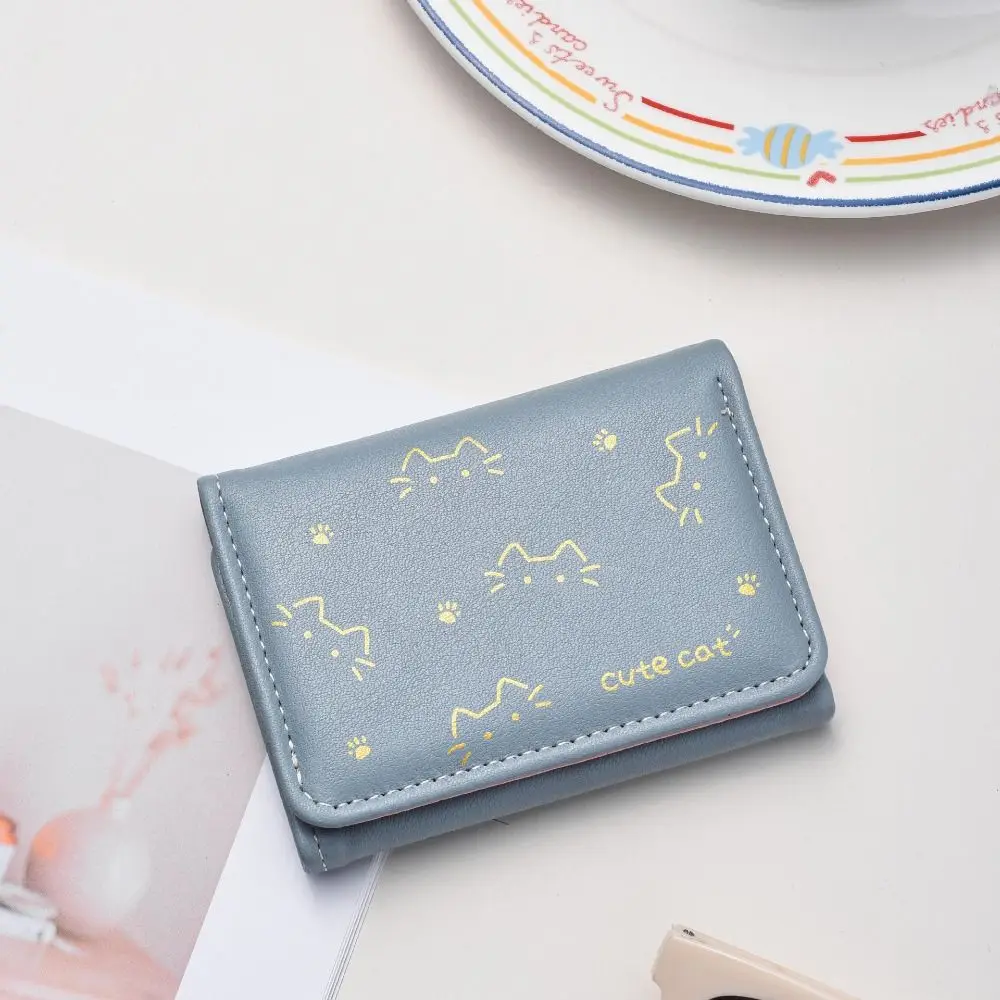 Модный 3-кратный кошелек с принтом котенка, милый котенок, собака, INS, стильный кошелек для монет, женские сумки для денег из искусственной кожи для девочек, студентов, подарок