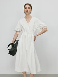 FSLE【Premium Series】 French V-Neck Tiered Dress SS25 Women Bubble Sleeve Maxi Summer Dress Y2K Revival Breathable Linen Dress