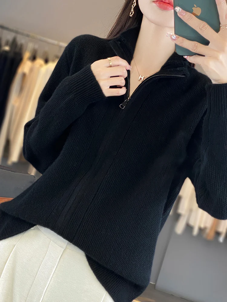 Fall Winter Large Size 100% Cashmere Cardigan womens Sweater Long Sleeve Knitted Outerwear Clothes Knit Top Fashion Trend Casual