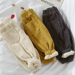 Winter New Baby Trousers Boy Girls Corduroy Warm Pants Adding Velvet ThickeningIn Vintage Casual Children Clothes Lantern Pants