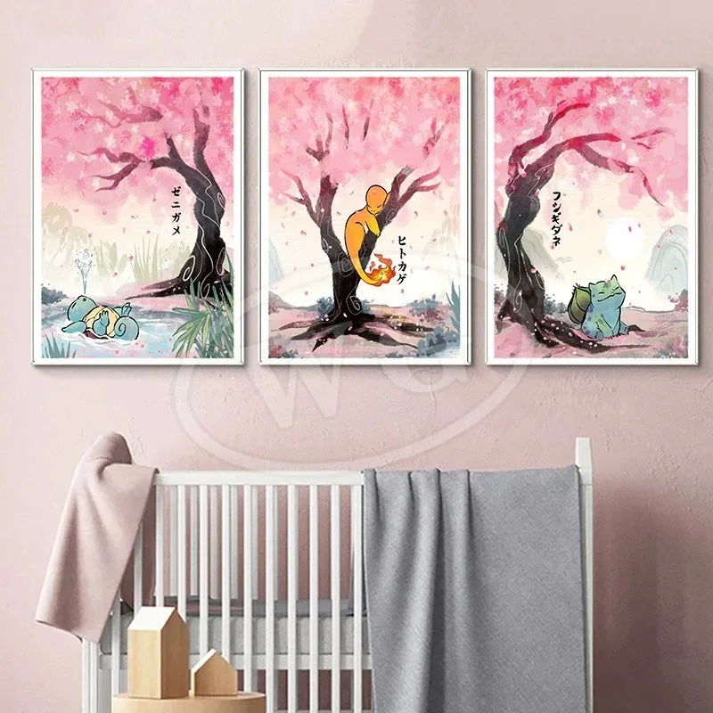 40 High-definition Poster Anime Pokemon Decor Pikachu Charizard Blastoise Wall Art Canvas Painting Modern Room Decorate Picture