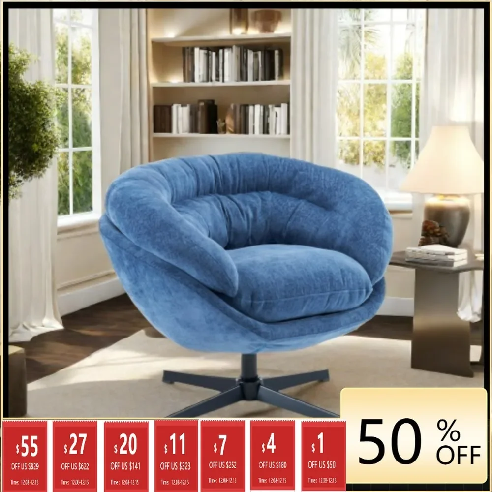 360° Swivel Accent Chair with Removable Cushion, Round Office Chair, Black Metal Base, Modern Chenille Chair for  Living Room