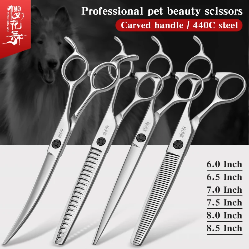 

Professional pet grooming scissors direct shear curved scissors tooth scissors Set dog hair cutting tools beautician scissors