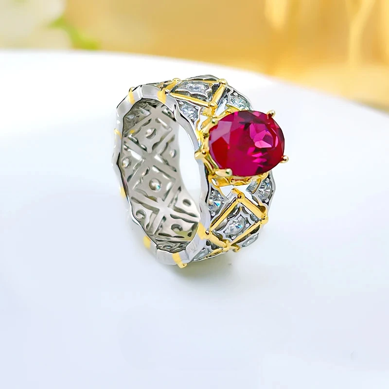 

Italian Fashion Craft Lace Light Luxury 925 Sterling Silver Hollow Artificial Red Ring Inlaid Wedding Jewelry Wholesale