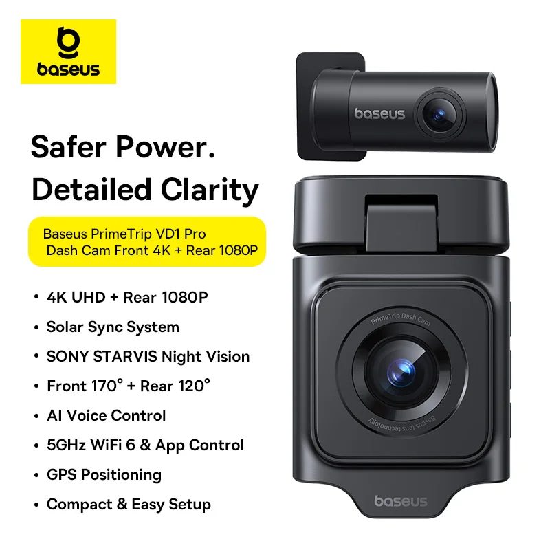 Baseus 4K+1080P Dash Cam Front and Rear UHD Car Camera for SONY Sensor Supercapatior Night Vision WiFi6 DVR Video Recorder