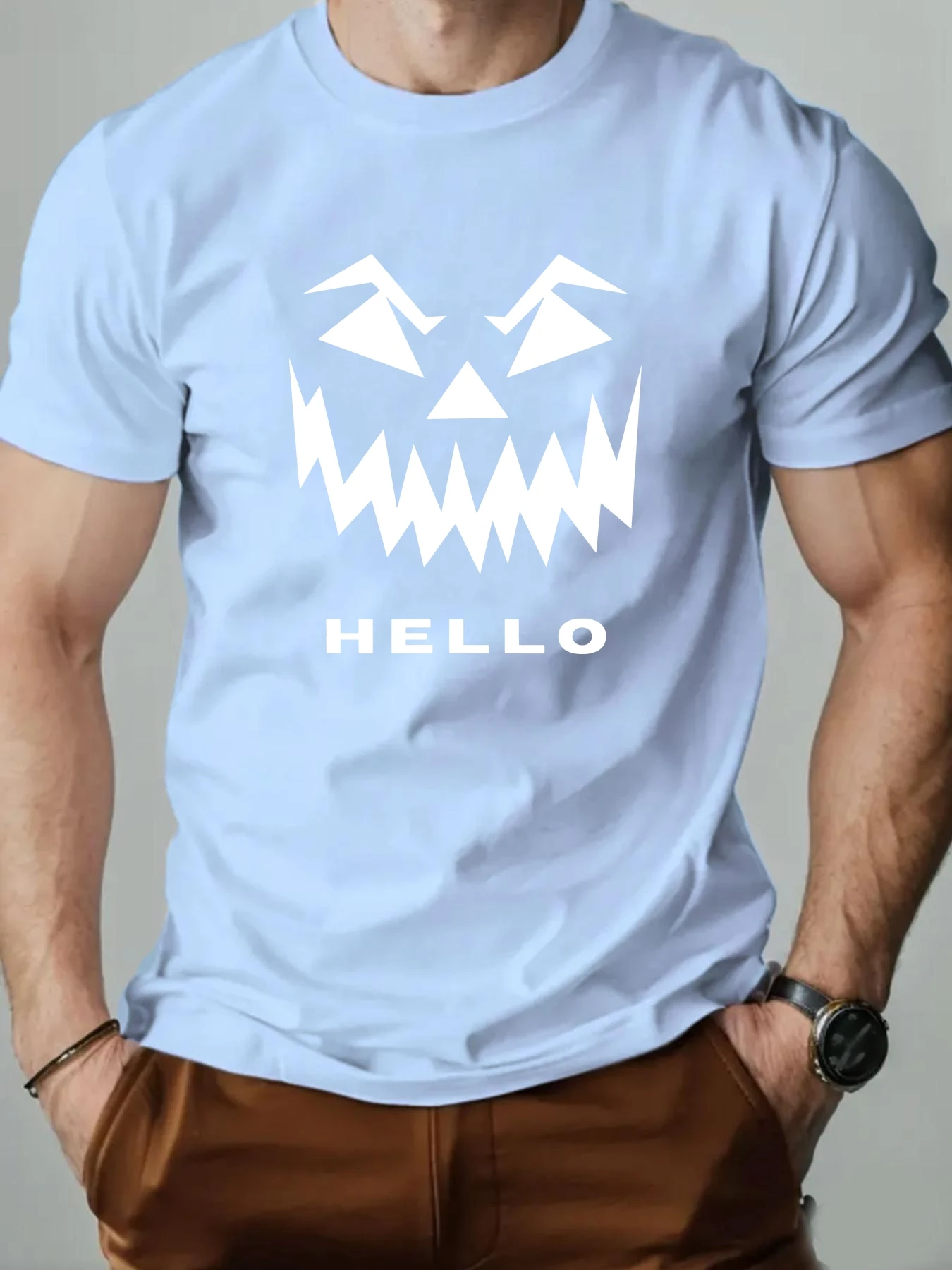 Pop 2025 Summer Men T-shirt Short Sleeve 100% Cotton Breathable Round Neck Hello English Print Hip Hop Streetwear Casual Custom