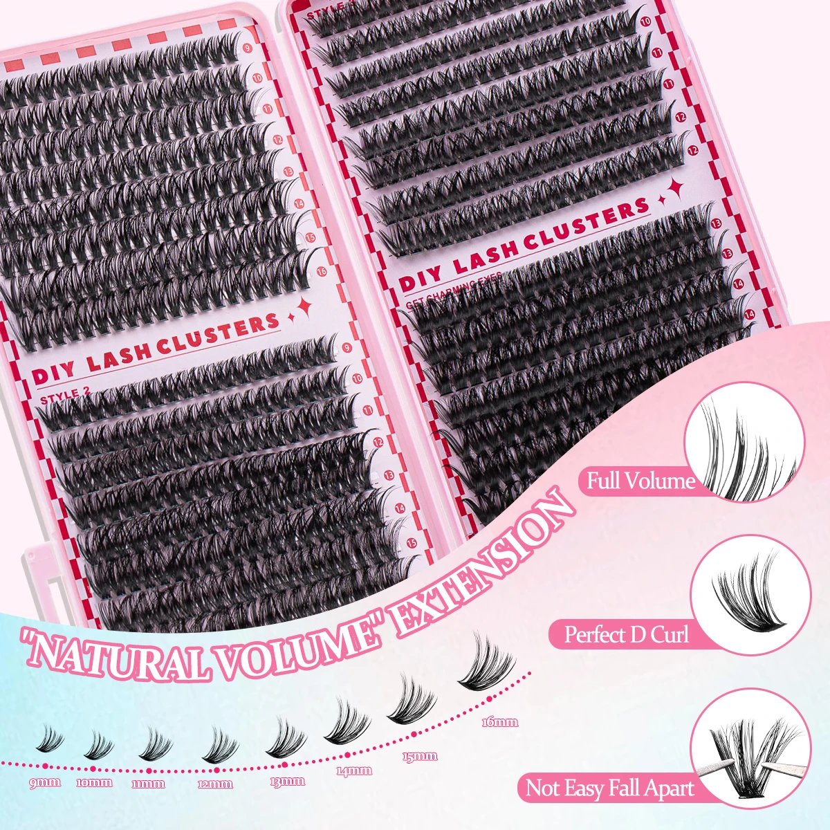 Livro de cílios de grande capacidade, conjunto de extensão de cílios, cluster narral, estilo natural, adequado para iniciantes, faça você mesmo em casa