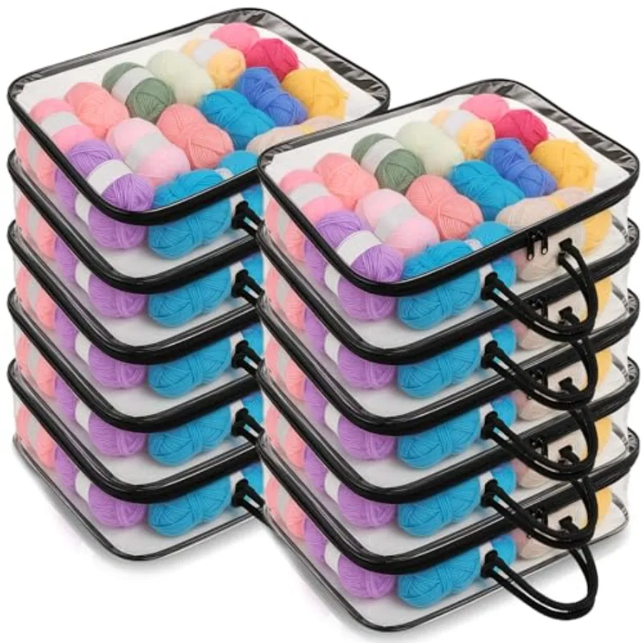 

Shinylin 10 Pack Clear Yarn Storage Bags Bulk 12 x 16 x 4 Inches Yarn Storage Organizer Tote Bag for Knitting Needles Crochet H