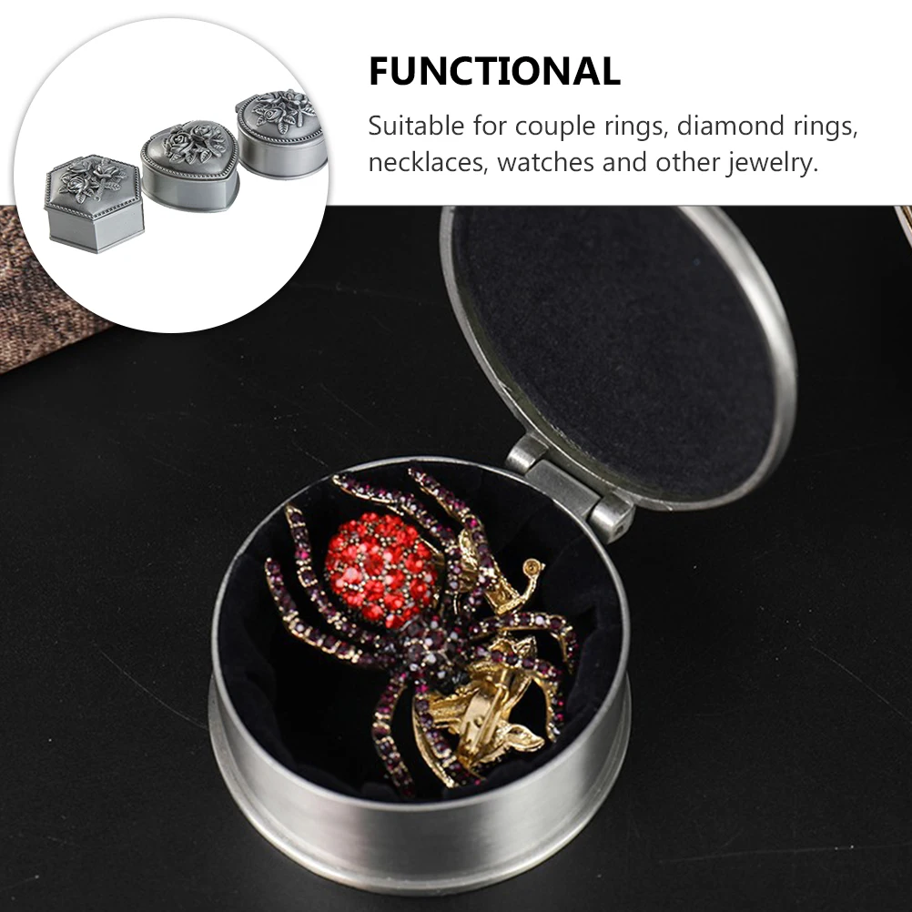 

3 Pcs Vintage Jewelry Box Rings Storage Case Container Gift Boxes Containers Flannel Creative Pattern