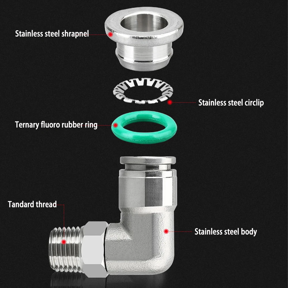 PL Pneumatic Quick Connector 304 Stainless Steel 4 6 8 10 12mm Air Tube PU Tube Connection BSPT1/8