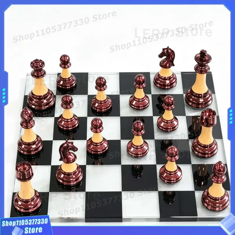 Luxury Glass Chess Set with Metal Pieces High End Home Decoration Board Game Business Gift Collection for Adults Strategy
