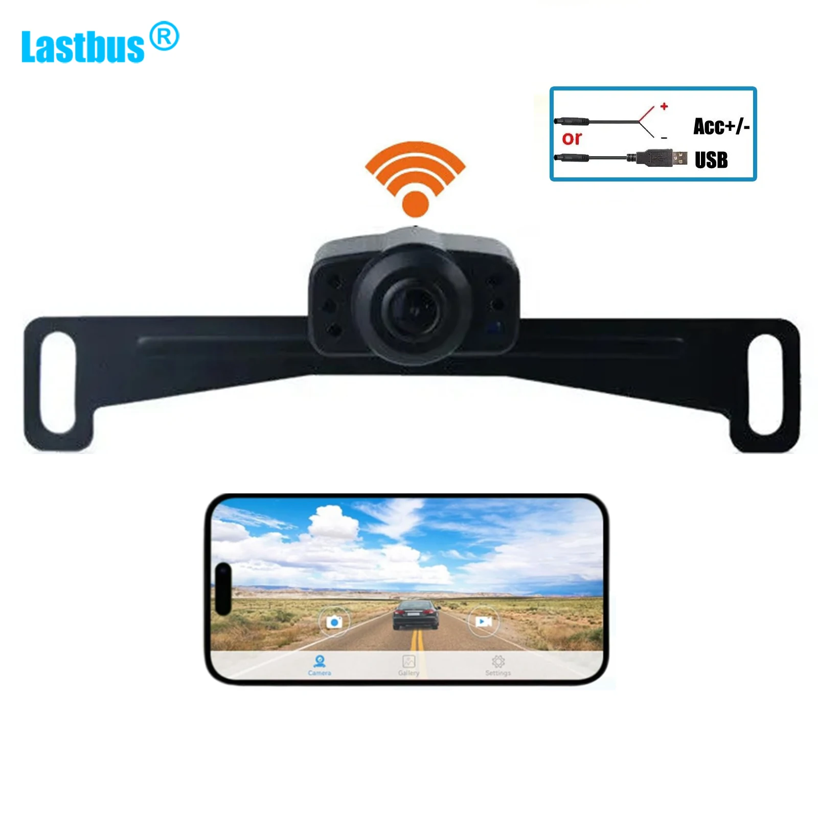 

Lastbus Car Wireless WiFi Backup Camera 5G 720P HD Car License Plate Rear View Reverse Camera For iPhone iPad Android Phones