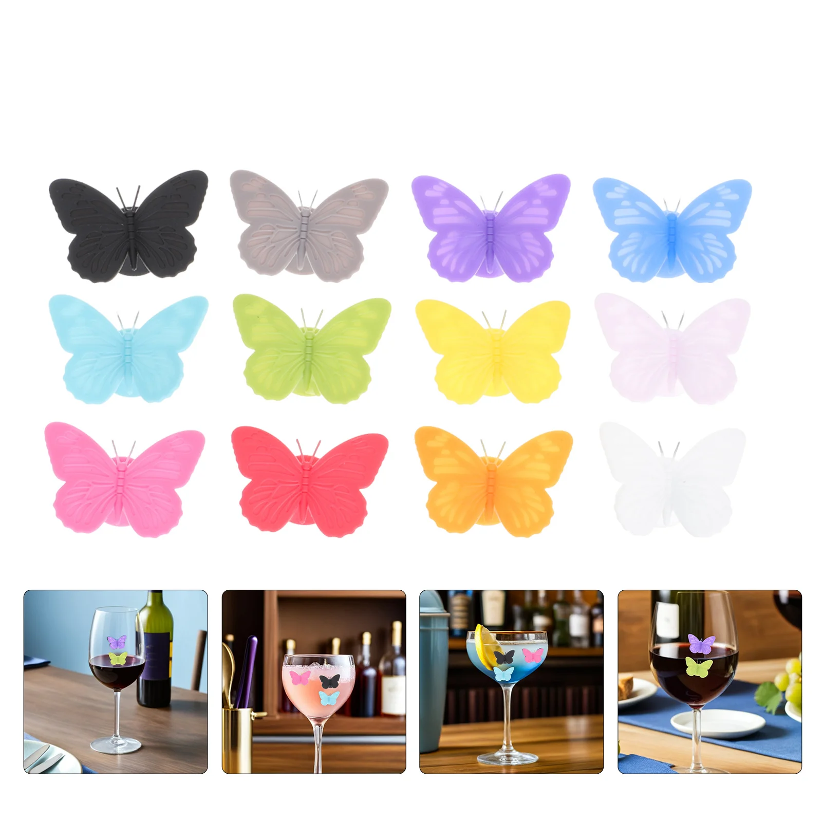 

24Pcs Butterfly Martini Markers Silicone Glass Identifiers with Suction Cup Easy Clean Drink Tags for Labeling