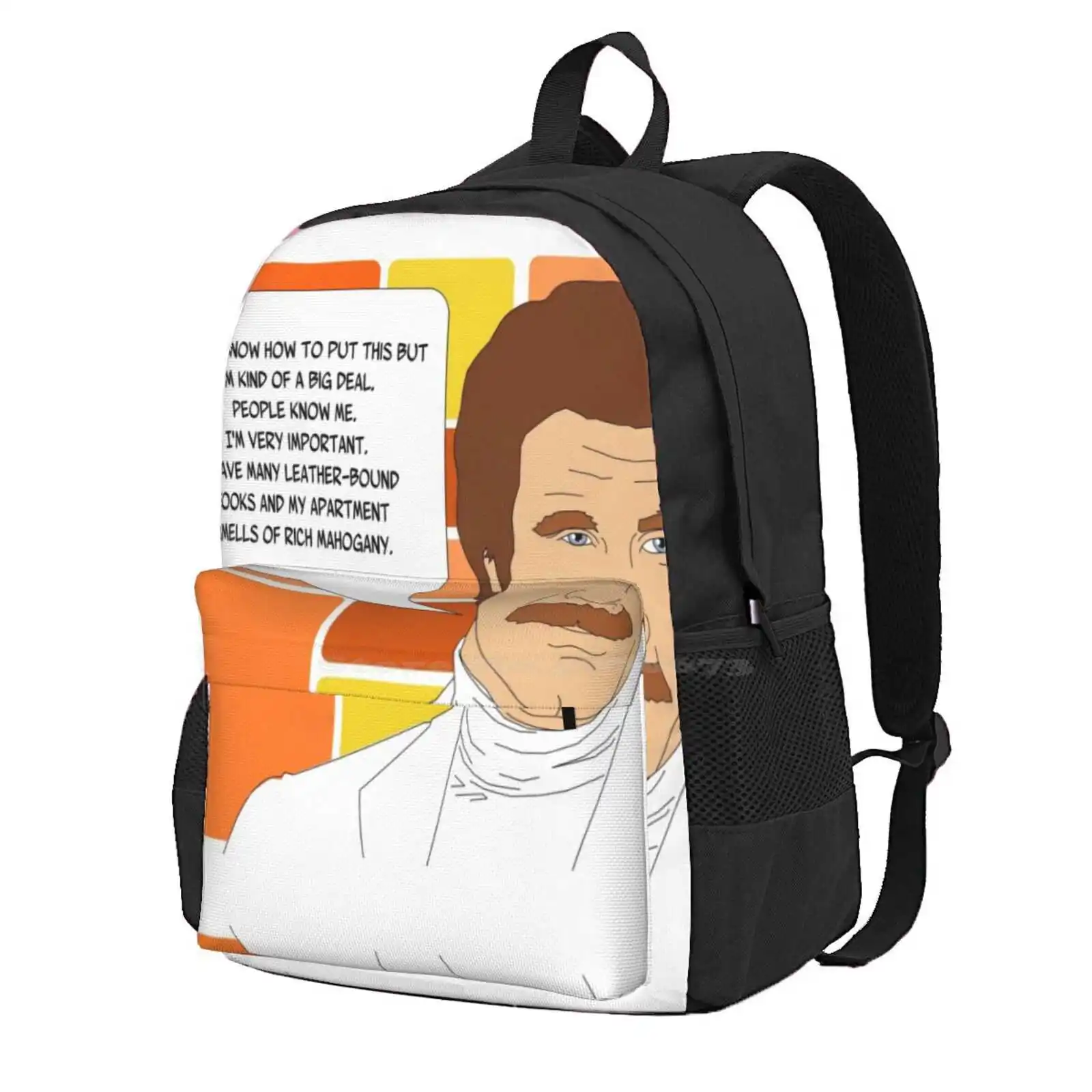 I'M Ron Burgundy? Hot Sale Schoolbag Backpack Fashion Bags Anchorman Will Ferrell Ron Burgundy Movie Funny Comedy Cult Classic