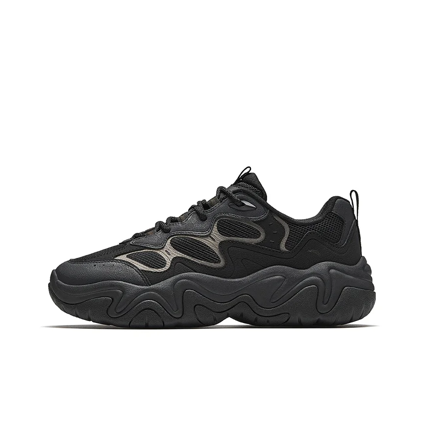 Anta Firefly Textile, Synthetic Leather Low top Chunky Sneakers Men's Basic Black/Fossil Silver Black 112618853-3