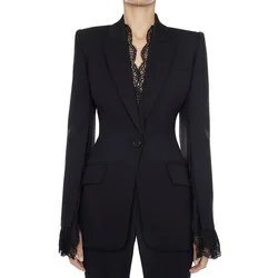 Factory New Women's Coat With Split Sleeves and Lace Trim Casual One-Button Slimming Professional Z Suit Small Suit S-3XL