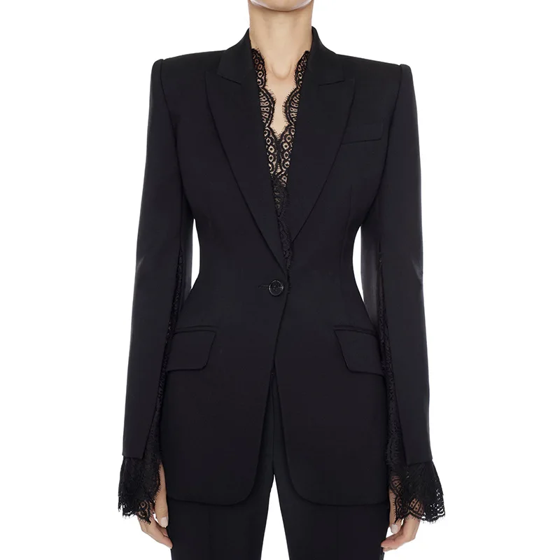 Factory New Women's Coat With Split Sleeves and Lace Trim Casual One-Button Slimming Professional Z Suit Small Suit S-3XL