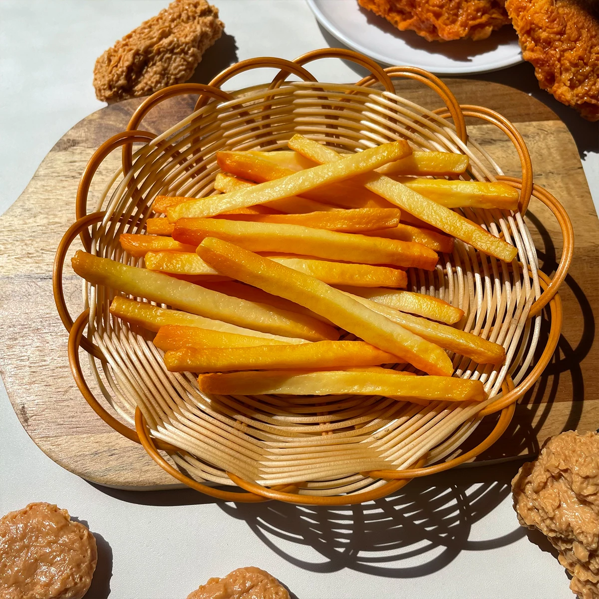 3D Simulation Fried Chicken Kit - Crispy Chicken Legs/Wings/Bites & Golden Fries - Fake Food Display/Party Decoration Props view 2