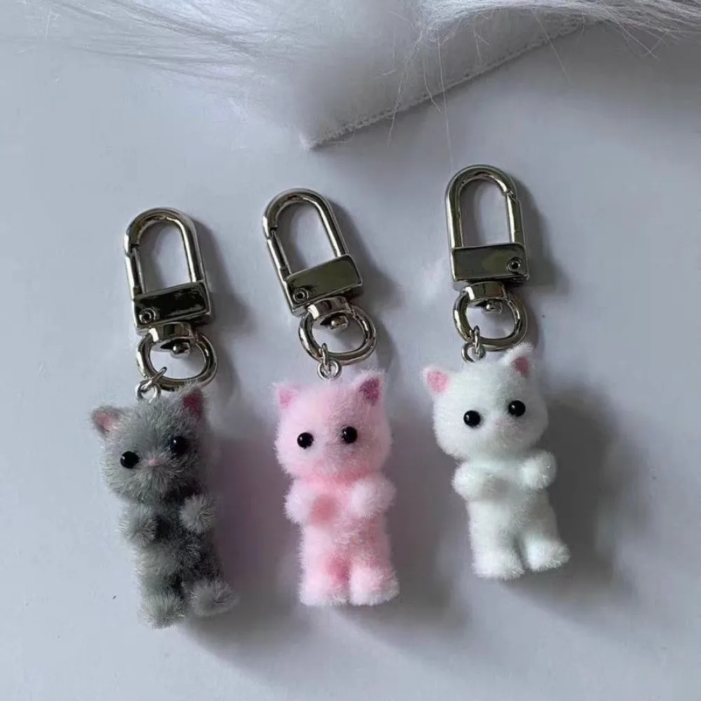 Funny Bag Hanging Cat Keychain Creative Resin Plush Cat Pendant Mini Ornaments Car Key Ring Gifts