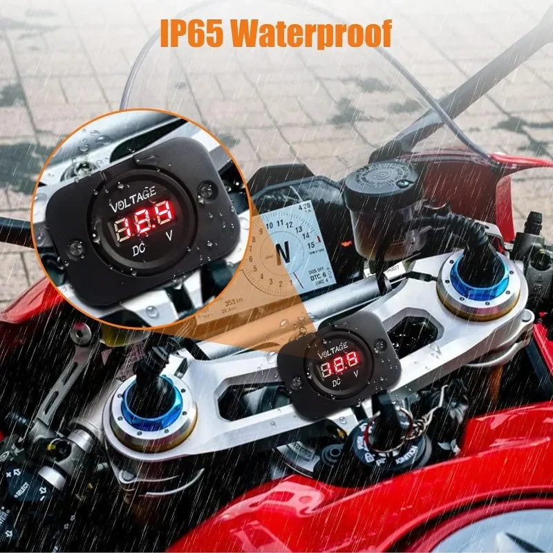 مقياس جهد السيارة مكون من 3 أرقام، شاشة بطارية LED للمركبات 12 فولت/24 فولت