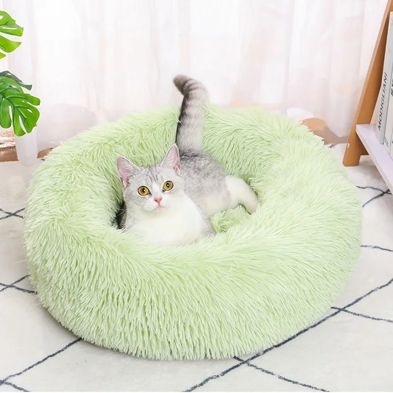

Plush Round Cat Bed Soft Fluffy Pet Bed for Cats with Comfortable Nest Design Warmth Cat Beds