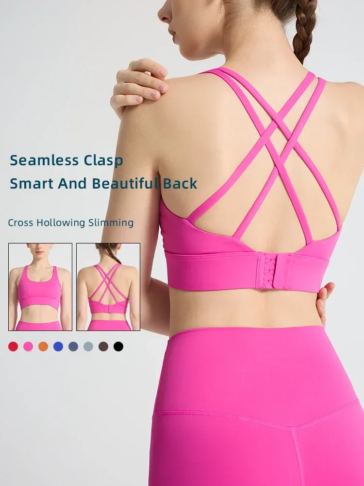 Nuevo Sujetador deportivo para mujer, Top deportivo Sexy con tirantes cruzados, parte de atrás bonita, para correr al aire libre, Pilates, ropa de Yoga transpirable de secado rápido