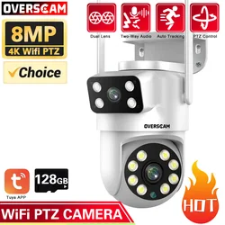 Tuya 4K 8MP Dual Lens PTZ WIFI Camera Dual Screen Color Night Vision Auto Tracking telecamera IP di videosorveglianza di sicurezza esterna