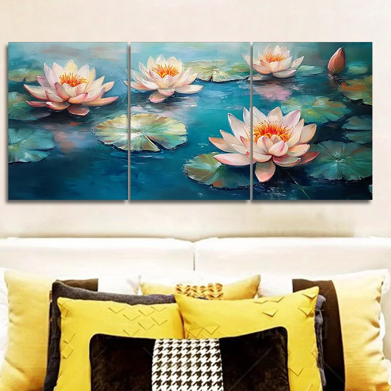 3 шт. холст в рамке, настенное искусство - водяные лилии на воде, каждая 11,81x15,74 дюйма, водонепроницаемый холст HD, современный дом и офис, декабрь