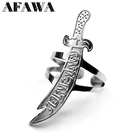 Arabic Ali Zulfiqar Sword Knife Rings for Women Men Stainless Steel Silver Color Muslim Islamic Resizable Finger Ring Jewelry