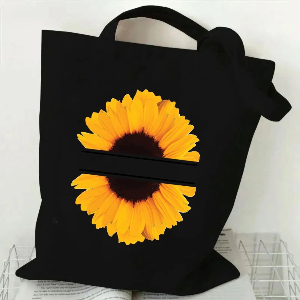 Half Sunflower Art Print Canvas Tote Bag Spacious Shoulder Bag For Flower Lovers Weekend Errands Supermarket Shopping Trips