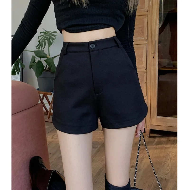 กางเกงขาสั้นเอวสูงผ้ายืดทรงตรงสำหรับผู้หญิง สไตล์ลำลอง แฟชั่น ทันสมัย เหมาะสำหรับใส่ทำงาน ดีไซน์ไม่สมมาตร ไซส์พลัส